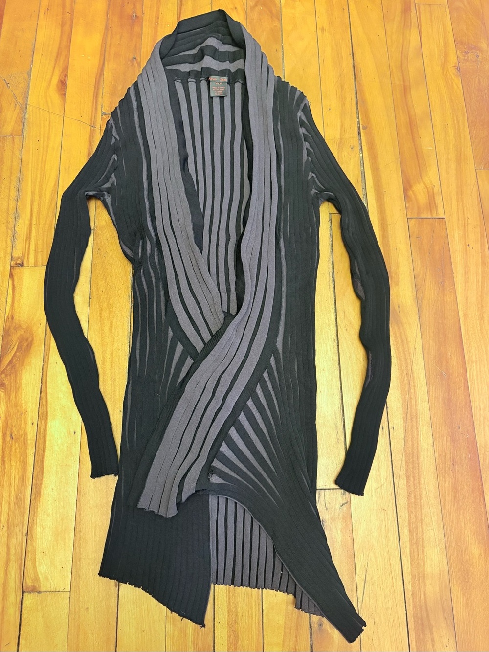 ALISON SHERI Long Open Front Ribbed Cardigan Waterfall Dark Grey & Purple - M